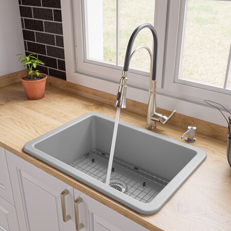 Alfi Brand Gray Matte 27"x18" Fireclay Undermount/Drop In Firelcay Kitchen Sink ABF2718UD-GM